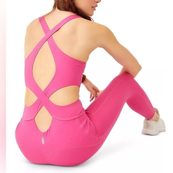 New! FP Movement Free People back it up onesie jumpsuit Pink romper 37774 - Picture 14 of 16